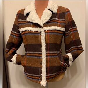 Maurices Brown Plaid Sherpa-Trim Jacket